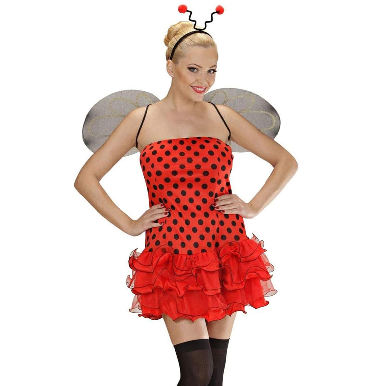 Muspeczenith Women Bumble Bee Costume Adult Ladybug Fance Dress and Butterfly Wings Headband Set Halloween Cosplay Party Outfits (Red, M)