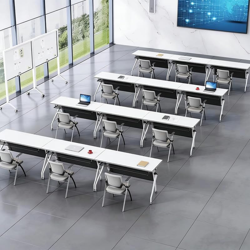 Folding Conference Room Tables Large Rectangle Mobile Seminar Table on Wheels, Flip Top Meetings Training Tables for Office, Conference Room, Classroom