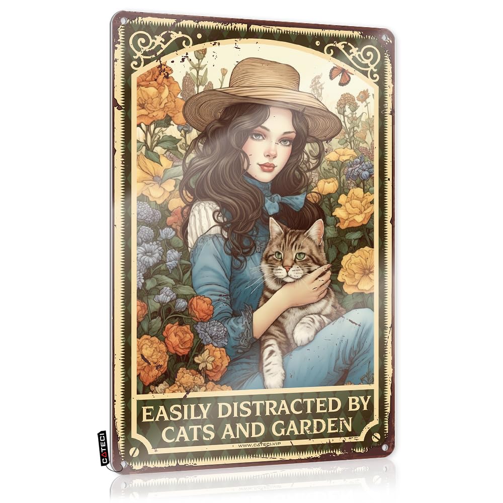 Plaque Door House Classic Holder Easily Distracted By Cats And Garden - Easy To Hang Art(30X40CM)
