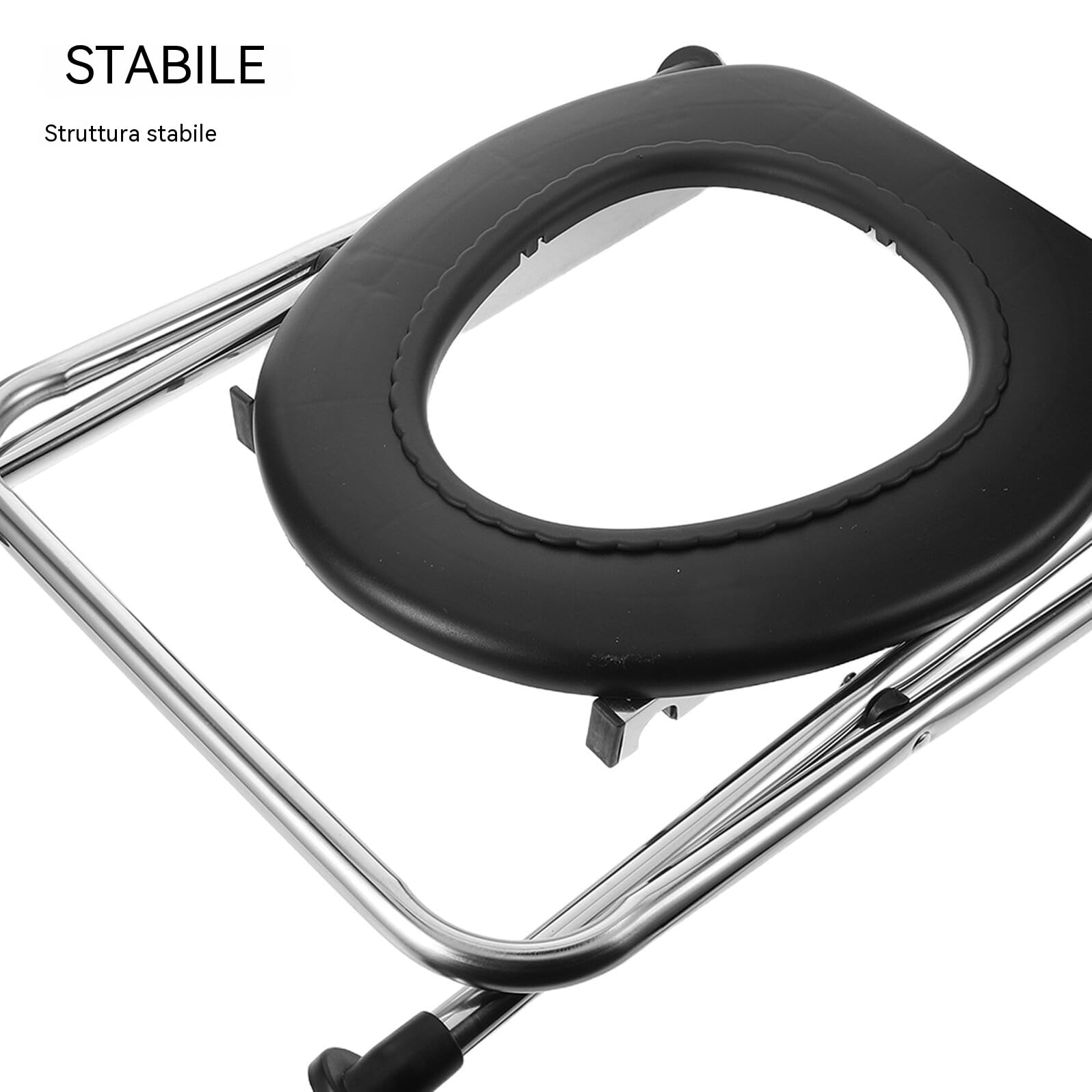 Sedia Wc Pieghevole Portatile con Sedile Imbottito in Acciaio Inox e Plastica e Struttura Resistente, per Campeggio, Auto e Persone con Mobilità Ridotta