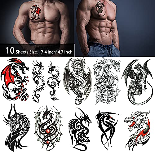 50 Sheets Dragon Temporary Tattoos For Men Women Adults Fake Tattoos Large Tribal Stickers Black Realistic Sleeve Art Tattoo #TOP1