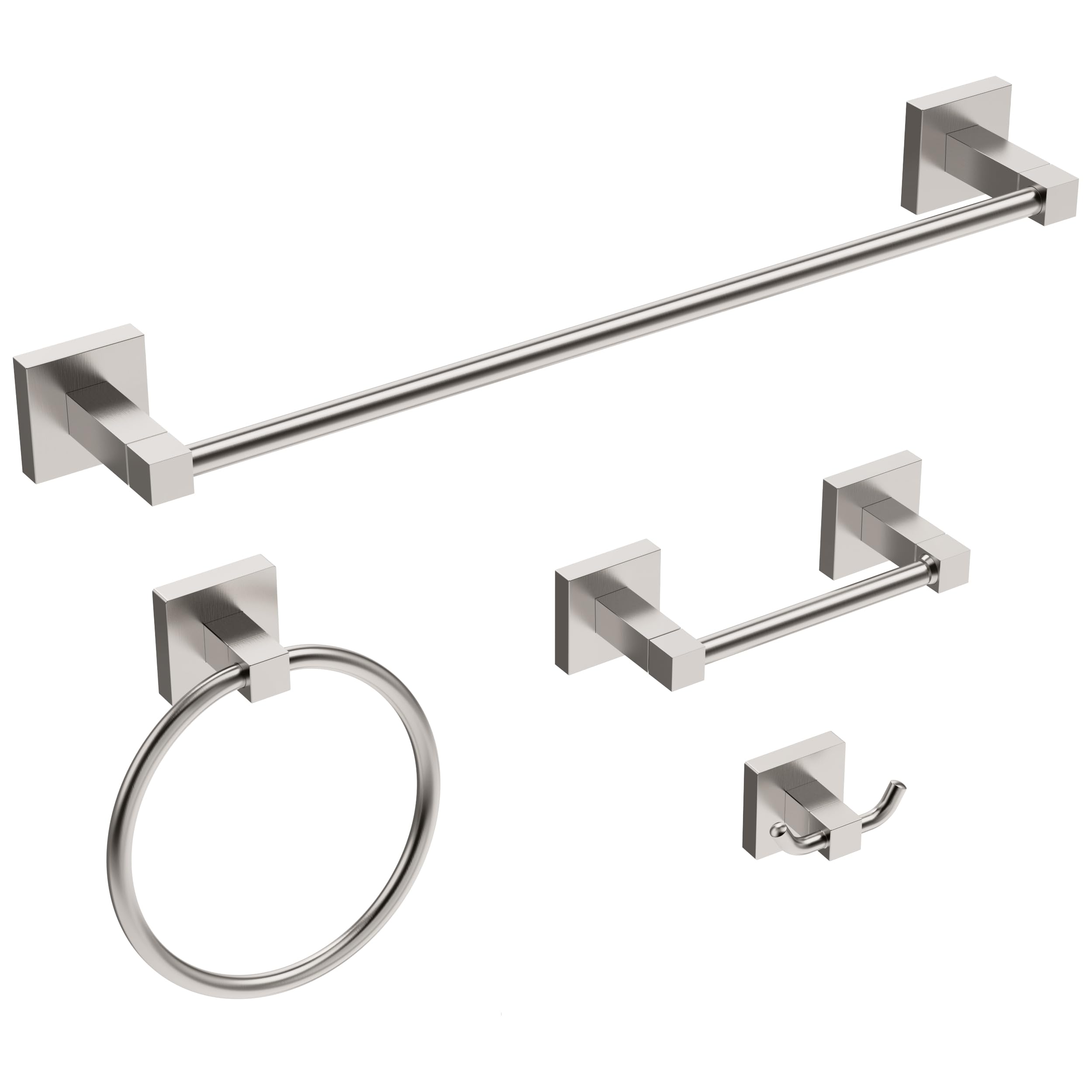 Ruacq Juego de 4 piezas de accesorios de baño, soporte para papel higiénico, anillo de toalla, ganchos para toallas para baños, barra de toalla de acero inoxidable de 46 cm, níquel cepillado