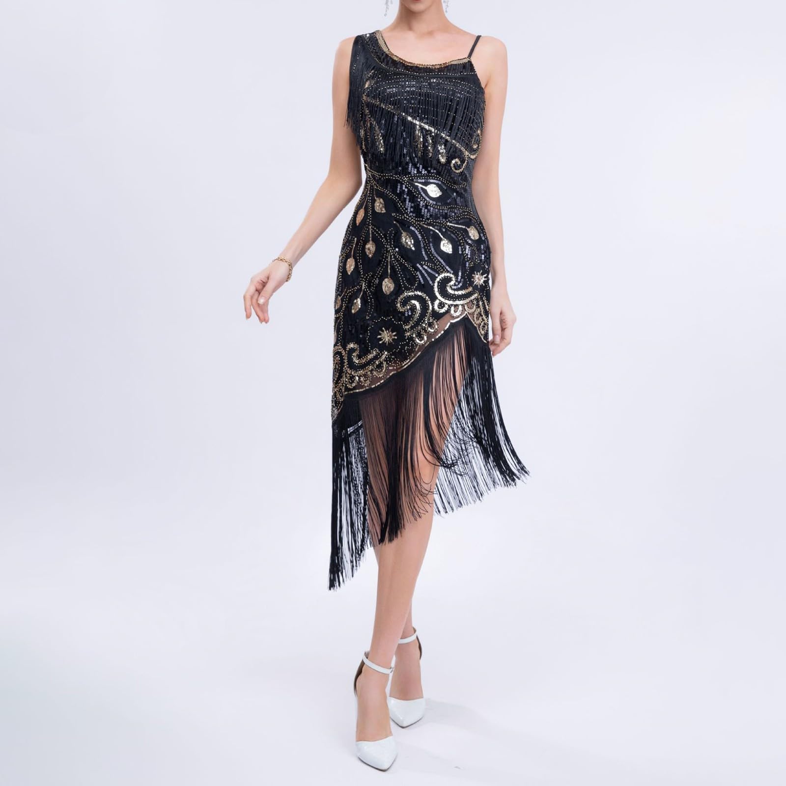 Generico Abito Donna Paillettes Frange Anni 20