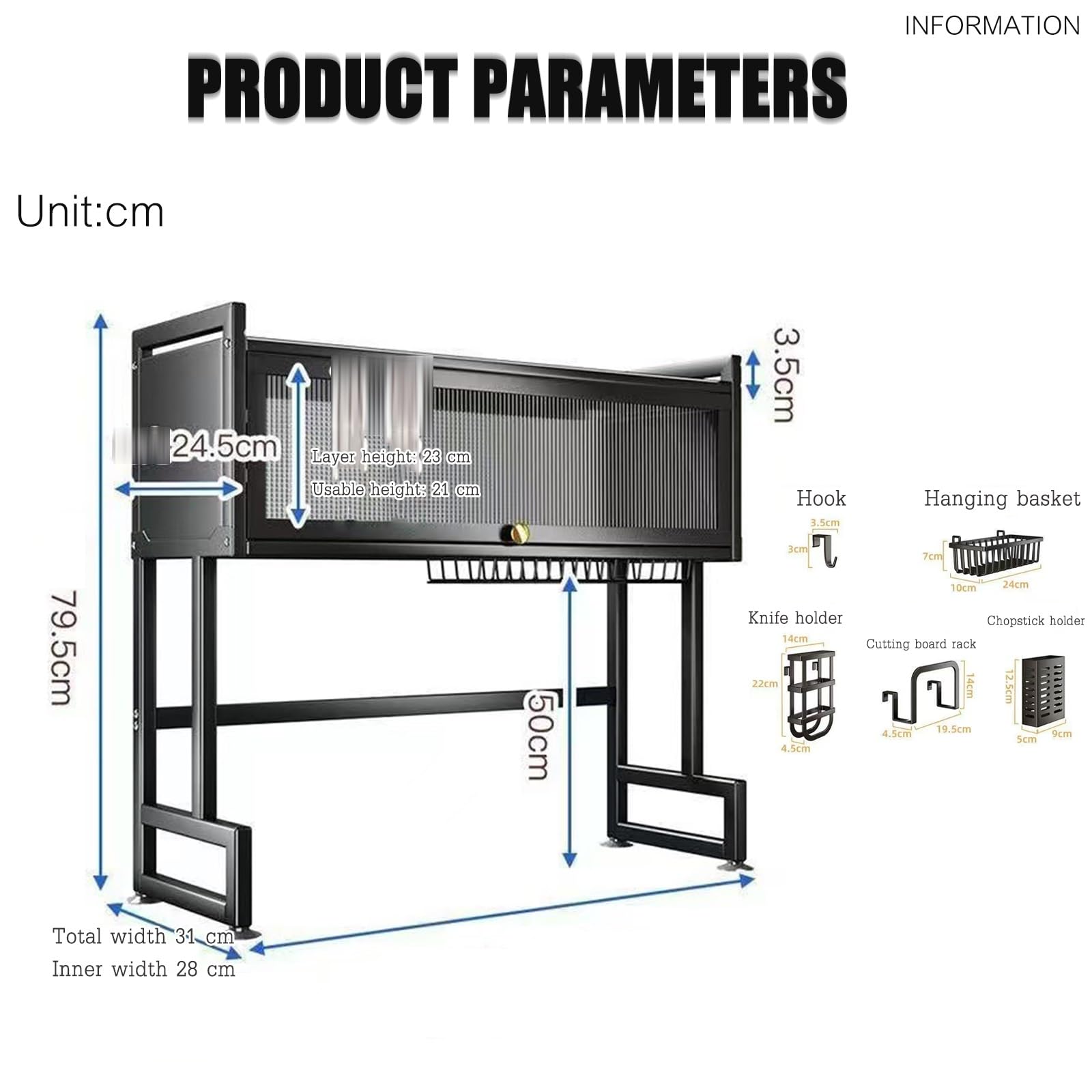 Estante Compacto sobre Fregadero | Escurridor con cubierta protectora y soportes modulares(Wit,37"/95cm)