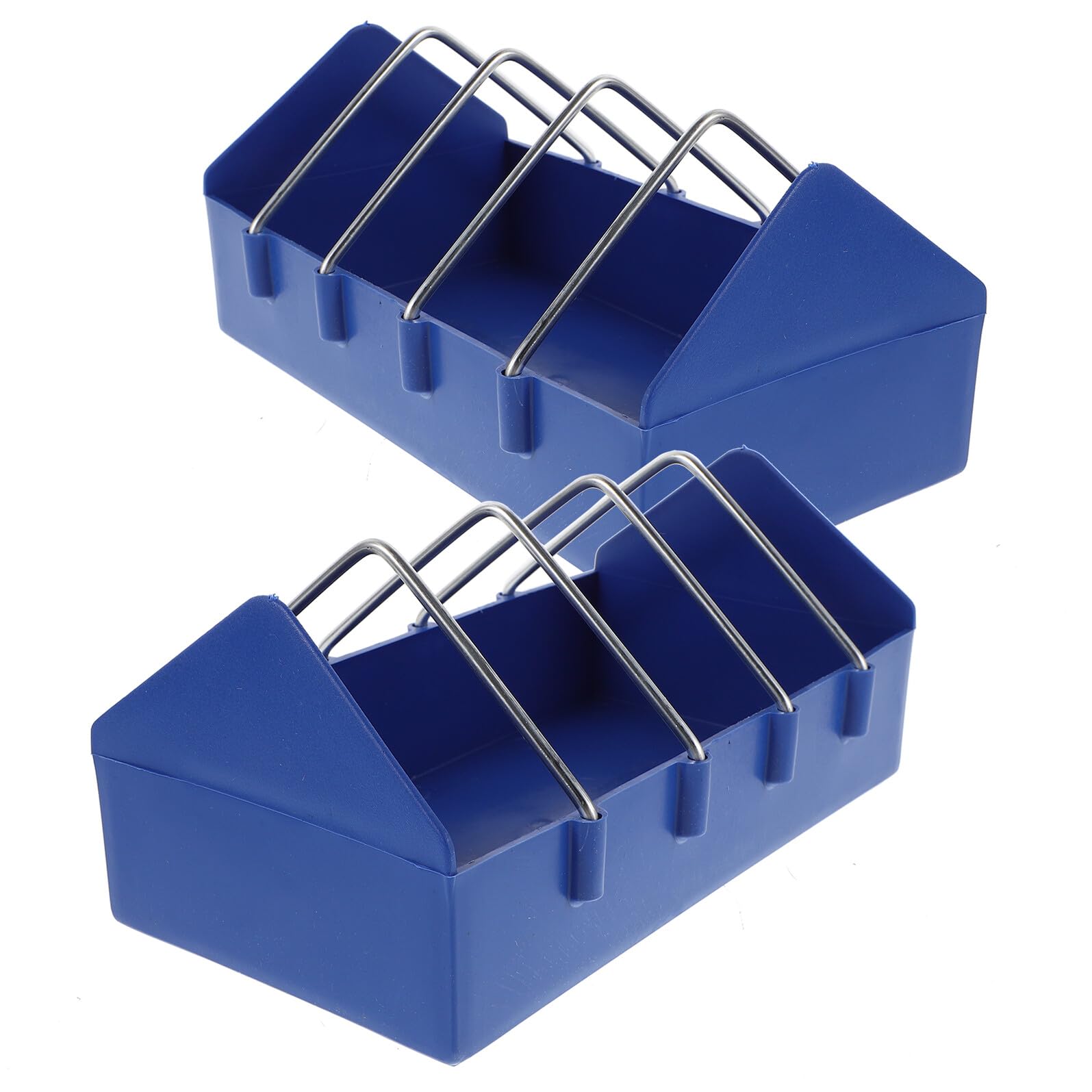 SHINEOFI Lot de 4 Mangeoires Robustes pour Pigeons et Canards en Plastique Bleu Séparation Amovible en Acier Inoxydable pour Alimentation sans Gâchis en Extérieur