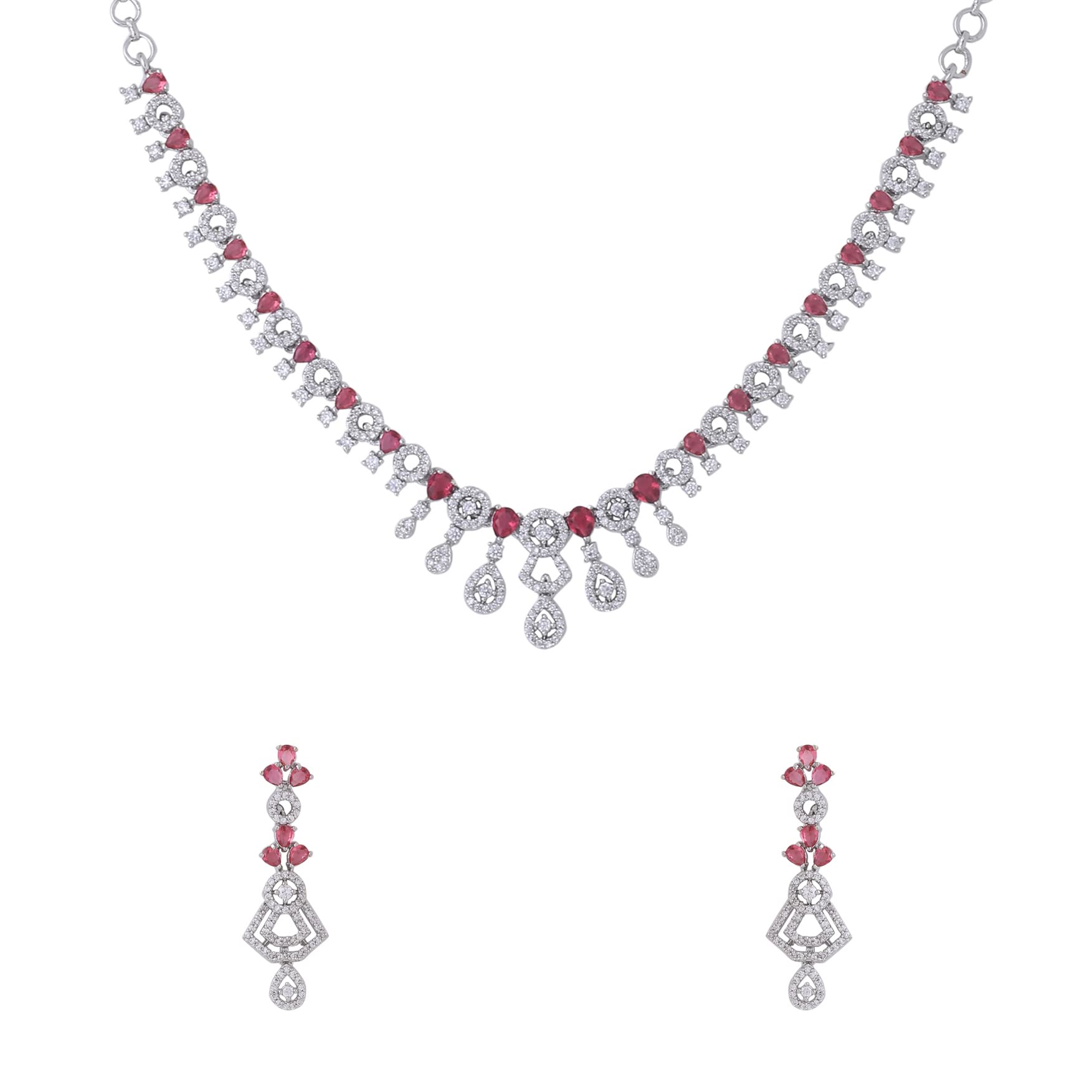 Yellow Chimes American Diamond Necklace Set For Women | Pink & White Stone Silver Jewellery Set For Women | Diamond Necklace Set | Birthday Gift for Girls Anniversary Gift for Wife (B0C6LVW1GL) Amazon Price History, Amazon Price Tracker