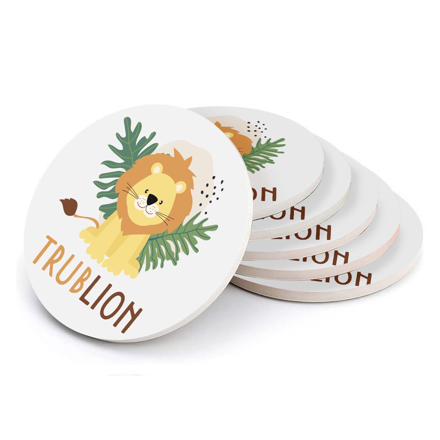 Sous verre ronds en céramique lion lot de 6 dessous de verre absorbants 10cm
