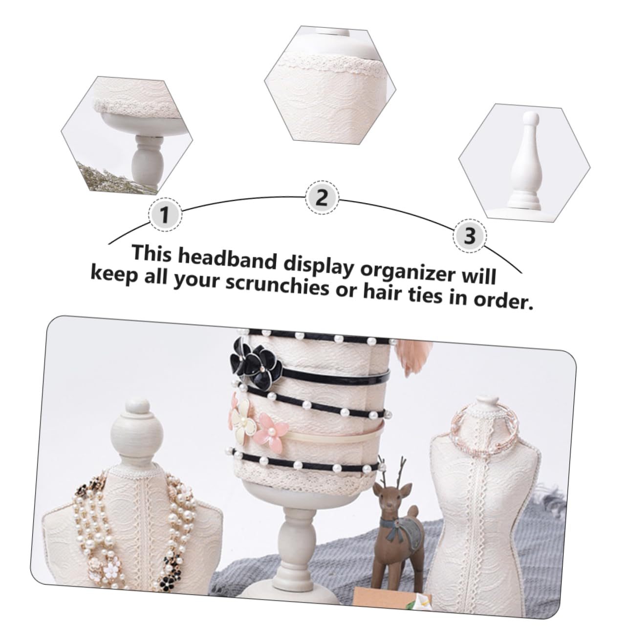 minkissy Soporte Vertical Para Diademas y Accesorios De Cabello Organizador Elegante De Encaje Para Tocados Exhibidor De Joyería Para Mesa De Maquillaje y Ferias