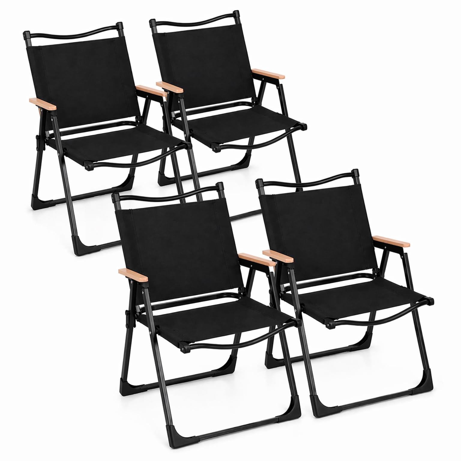 TIENDA EURASIA – Silla Plegable Camping | Pack 4 Uds | 47x53x76 cm | Estructura Metálica | Tejido Oxford Resistente | Portátil y Ligera | Reposabrazos de Madera | Ideal para Camping y Exterior (Negro)