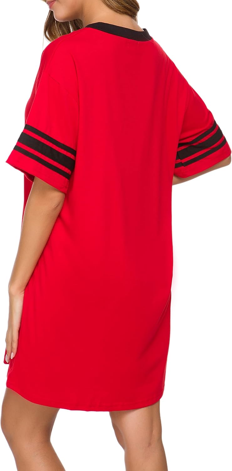 Women's Nightgown Short Sleeve Sleep Shirt V Neck Nightshirts Cotton Loose Comfy Pajamas Dress Casual Sleepwear - Image 5