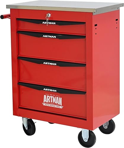 Miniatura 14 de Caja de herramientas con ruedas con 6 cajones, de acero inoxidable, multifuncional, con cerradura, con cerradura, carrito de herramientas rodante,