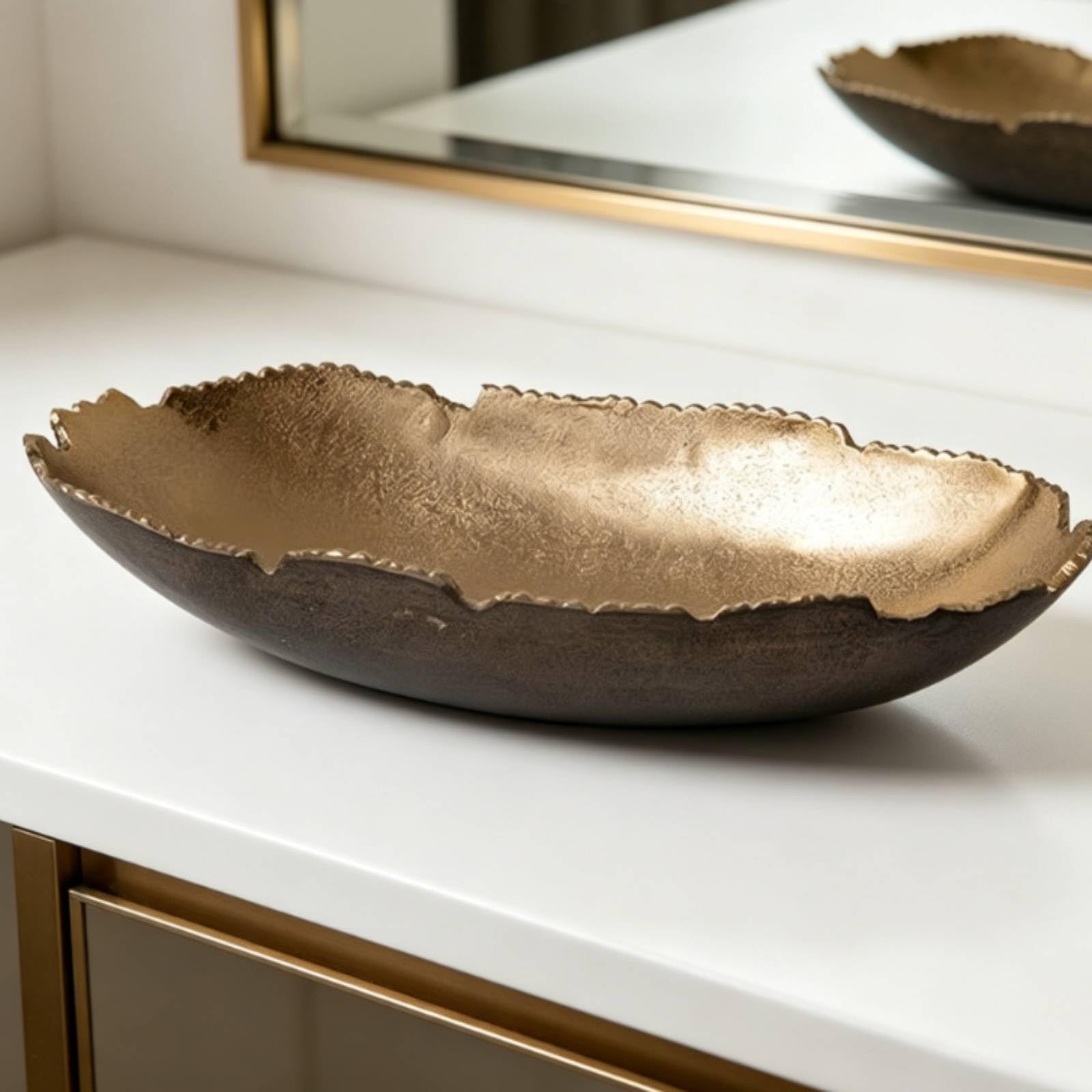 Bandeja de Servicio de Aluminio Bandeja Decorativa Centro de Mesa Plato de Presentación Forma Irregular con Brillo y Efecto Cálido en la Mesa Adecuada, G, Grande 34 24 H13cm