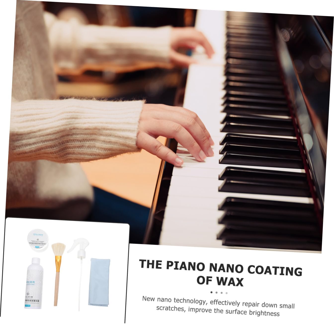 Piano Care Kit with Cleaning Cloth Dust Brush Polishing Wax Essential Piano Maintenance Tools for Pianists and