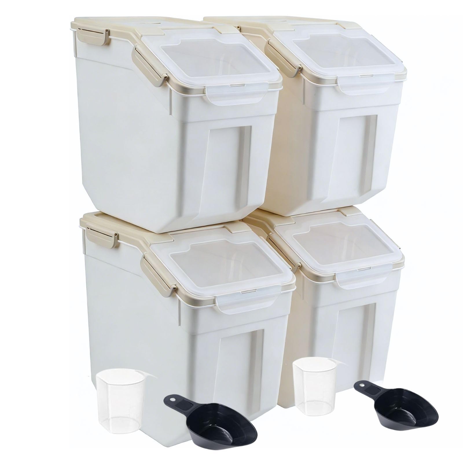 Saim Confezione da 4 contenitori grandi per farina, 11,3 kg, contenitori ermetici per riso, con coperchio con chiusura a chiave, con misurino, per farina, riso, grano (grigio)