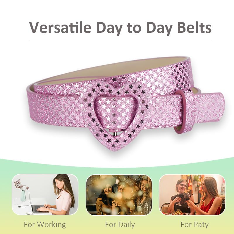 Vintage Pink Glitter Belts Y2k Accessories for Women Western Belt for Dresses Jeans Retro Y2k Pink Cowgirl Heart Belt for Skirts Pants Punk Grunge Goth Bling Belts for Women Gen Z Outfits4