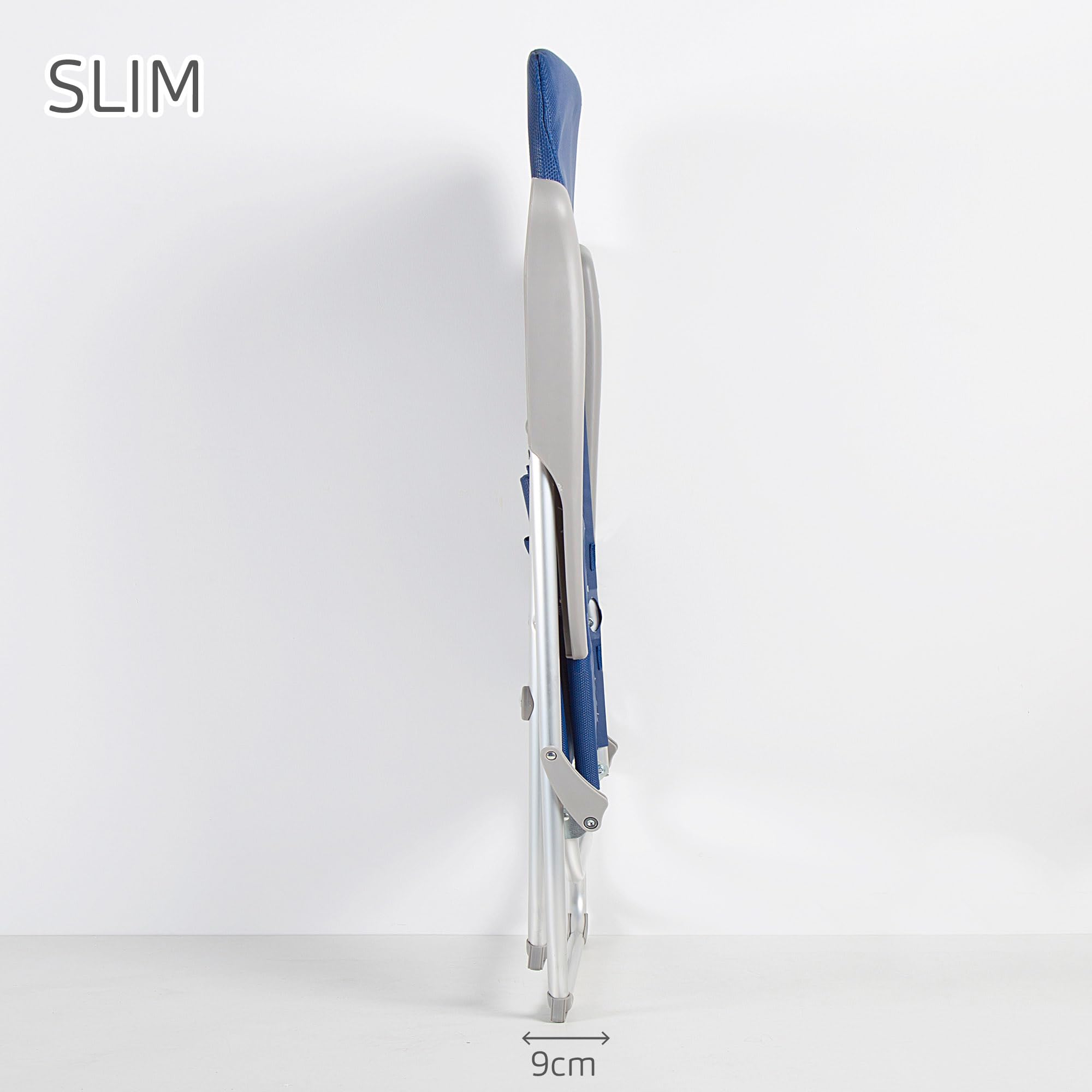 Aktive 62662 - Sedia da spiaggia pieghevole slim reclinabile blu navy, 6 posizioni, Misure 47x66x107cm, Materiale: alluminio, Robusta, peso massimo supportato 110 kg.