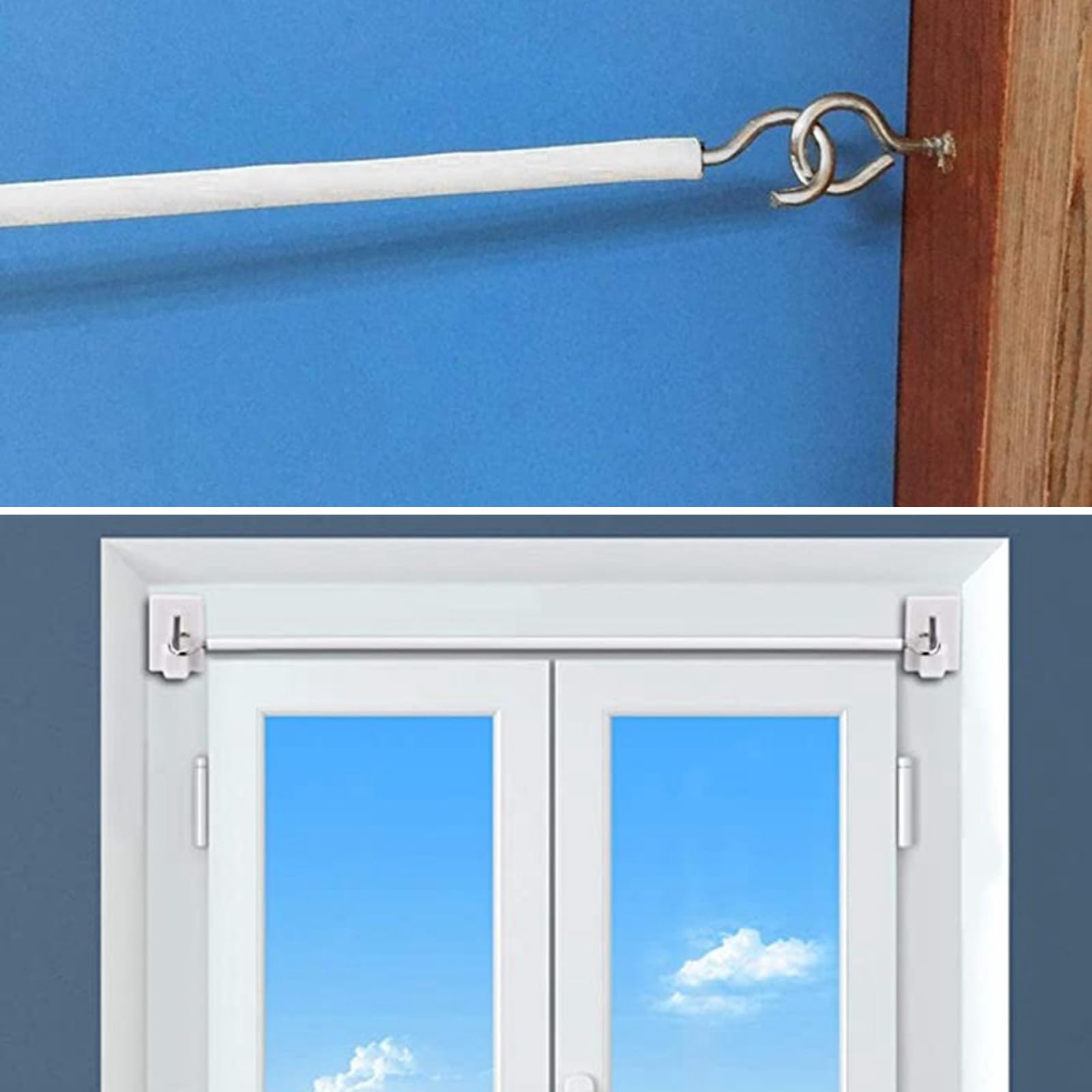 Net Curtain Wire with Hooks and Eye, 2 Meter Plastic Coated Curtain Wire with 4 Hooks and 4 Eyes, White, 2M - Image 3