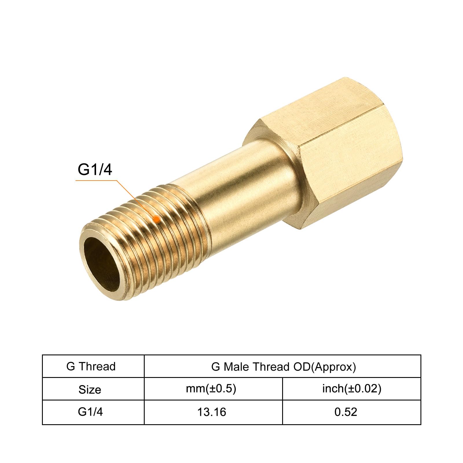 sourcing map 2 sztuki mosiężnych rur złącze śrubowe G1/4 gwint wewnętrzny na gwint zewnętrzny G1/4 adapter 50 mm długość złączka przedłużająca sześciokątna złączka rurowa