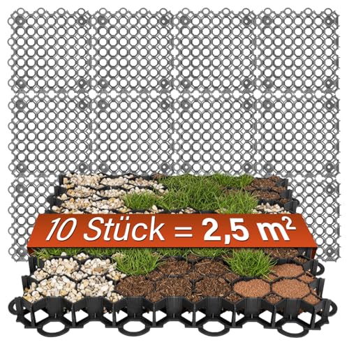 Fixkraft Rasengitter Paddockplatten 50x50 cm - 10er Set: Robuste Kunststoff Bodenwaben für stabilen Untergrund, ideal für Gartenwege, belastbar und langlebig, 2,5 m² Abdeckung schwarz
