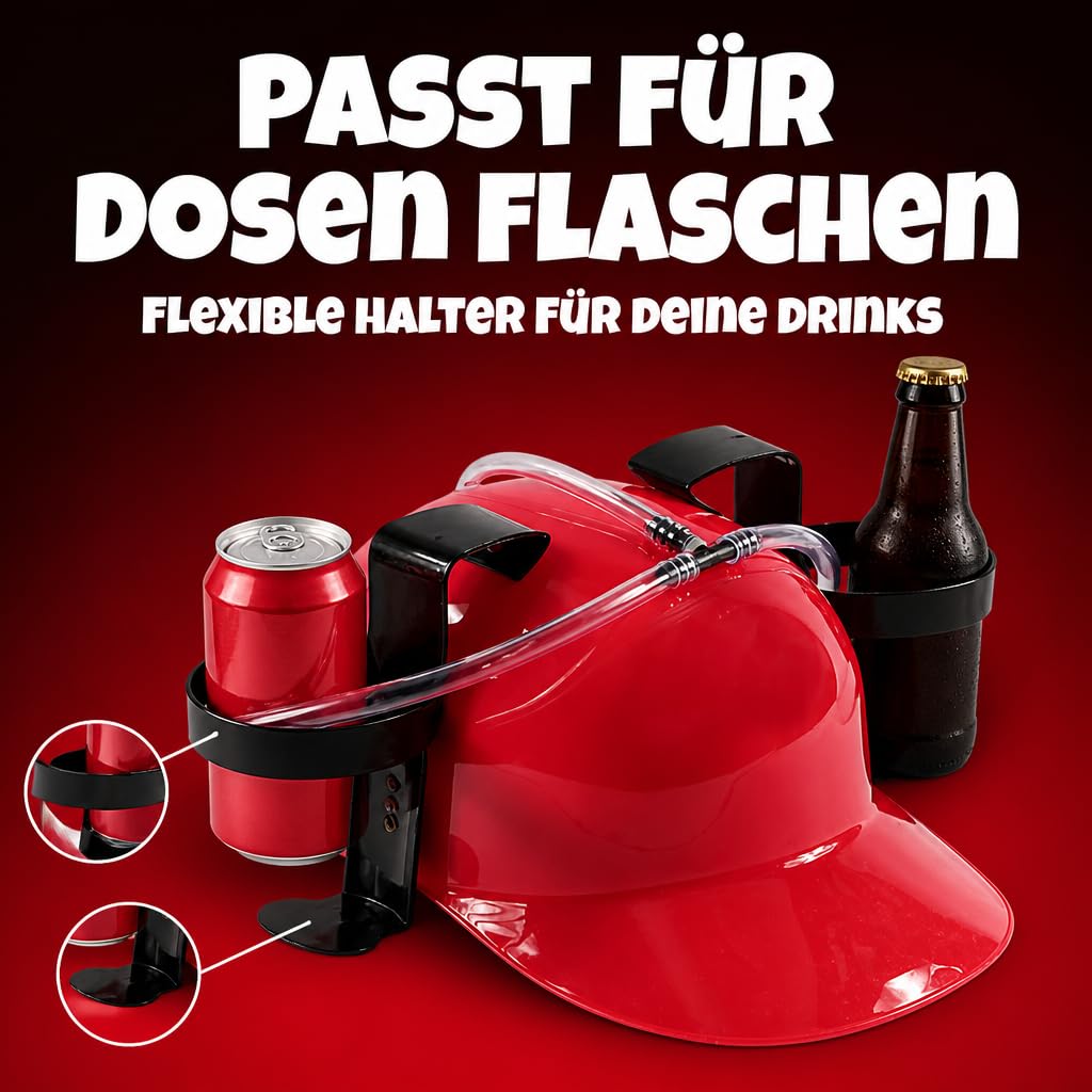 MIJOMA Casco per bere a mani libere con fattore di divertimento – Casco per bevande per feste, festival e carnevale – Supporto regolabile per lattine e bottiglie – Divertente gadget per feste