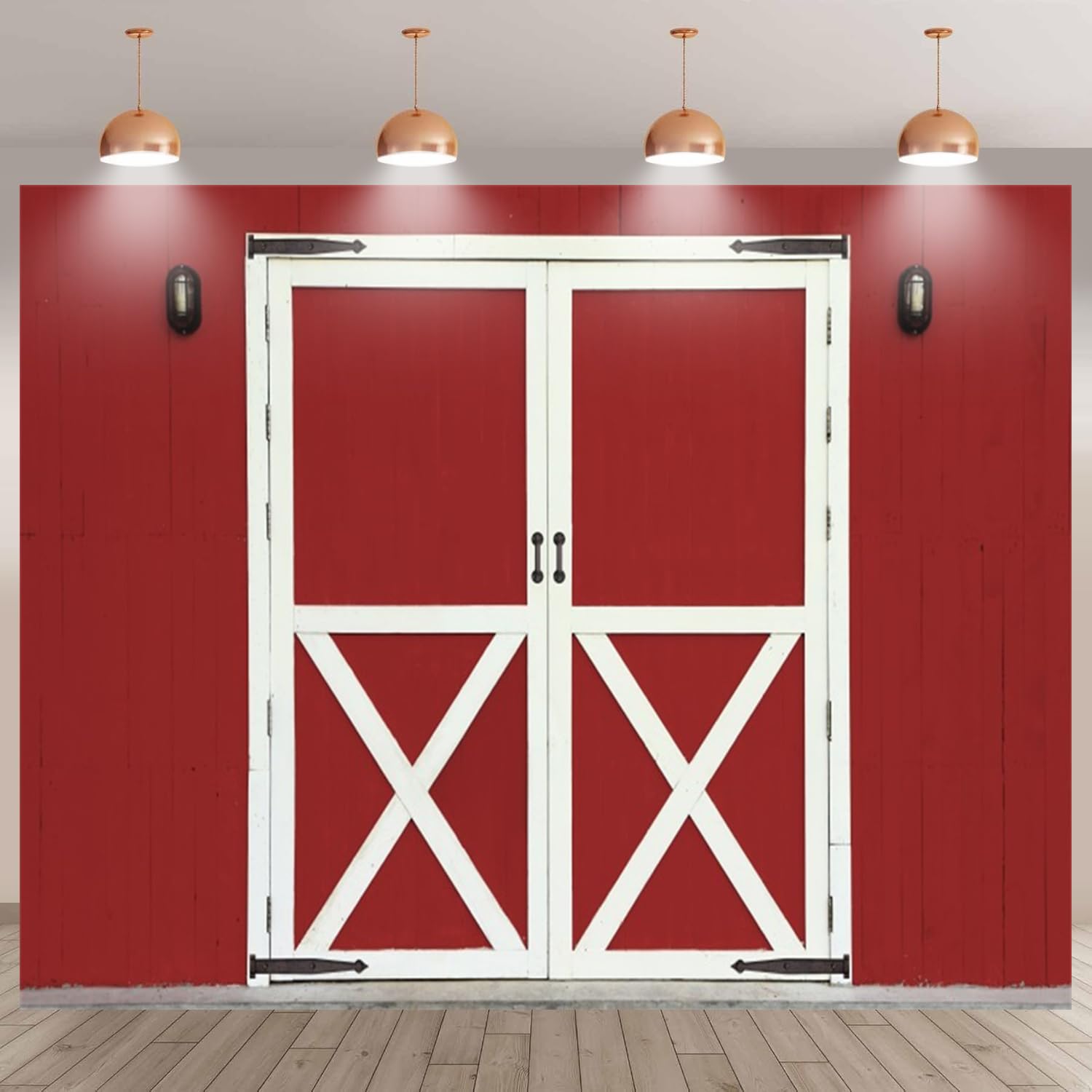 3 x 2,4 m Fattoria Fienile Sfondo Banner Rosso Fienile Porta in Legno Western Cowboy Decorazioni per feste di compleanno Rustico Country Farmhouse Sfondo Fotografia Studio Puntelli Torta