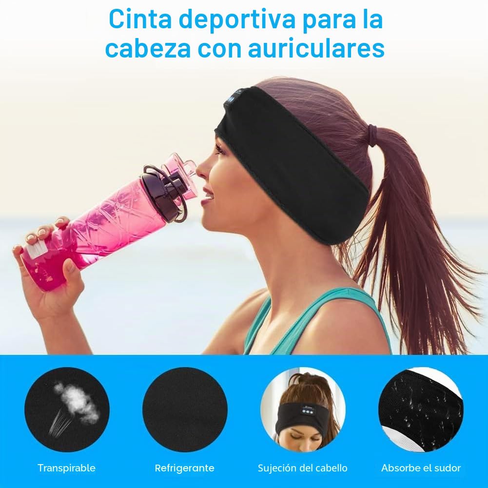 flintronic Auriculares para Dormir, Diadema Deportiva para Dormir 5.4, Antifaz para Dormir Auriculares Bluetooth, para Deportes, Musica, Correr, Viajar(Negro)