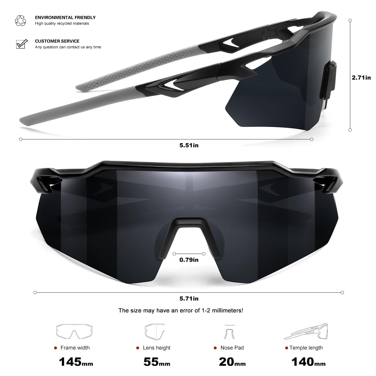 SEKKAF Gafas de sol deportivas polarizadas para hombres y mujeres, protección UV, ligeras, para correr, ciclismo, almohadillas antideslizantes para la nariz