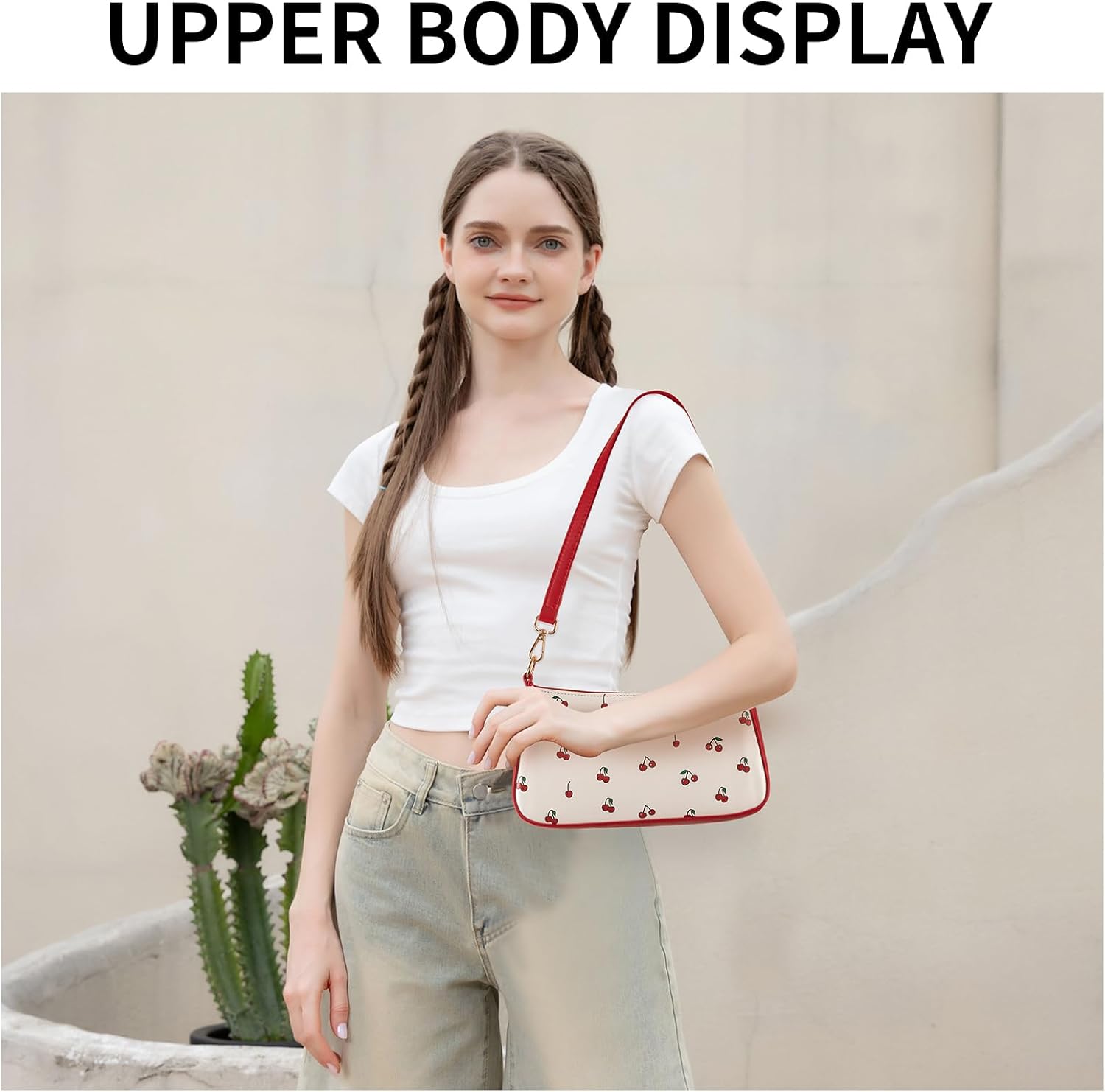 NEBIL Cherry Print Shoulder Purse For Women,Small Leather Y2k Shoulder Handbag Cute Clutch - Image 2