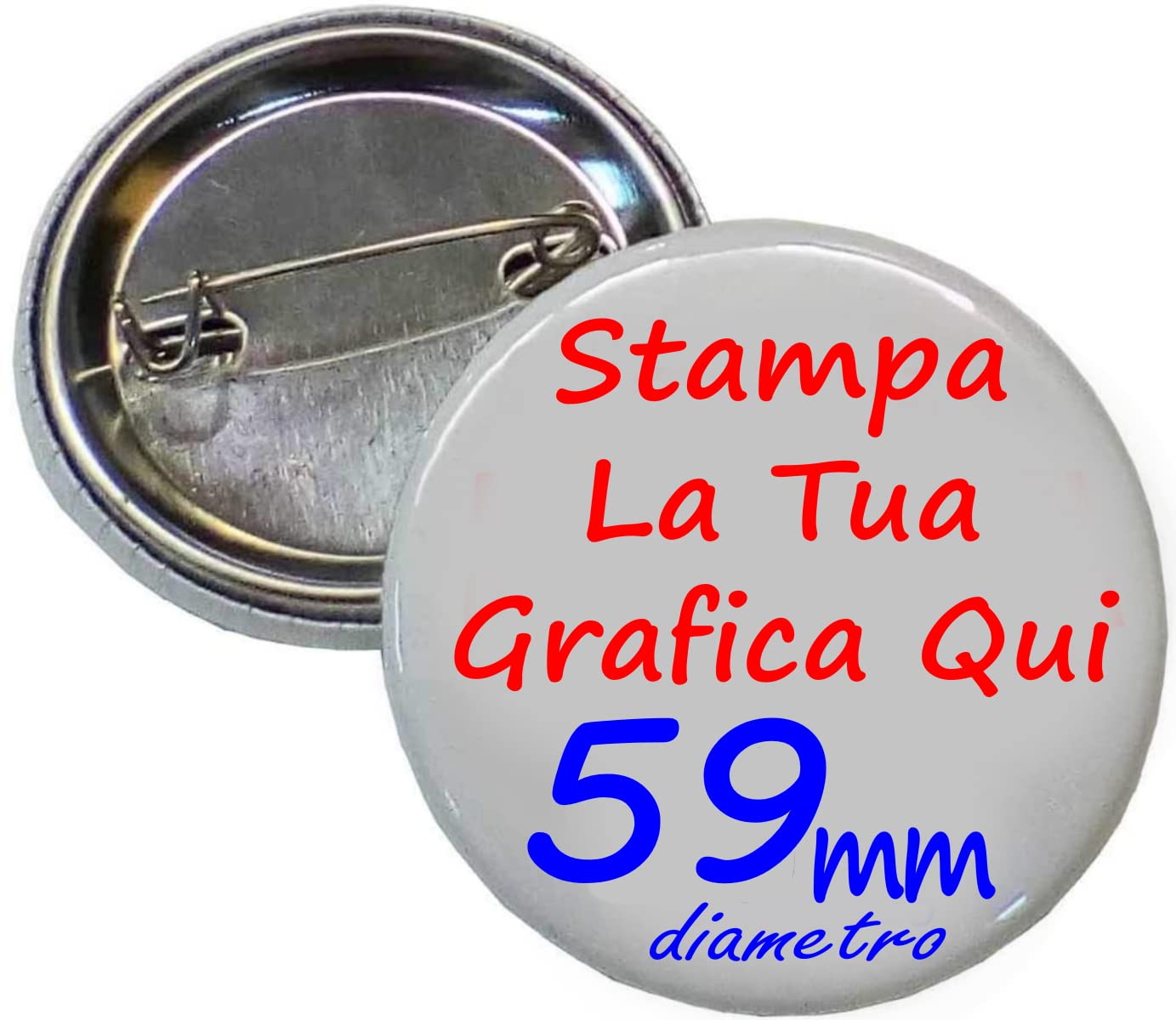 Magicostore 24 Spillette Grandi da 59mm Personalizzate con il Tuo Logo - Grafica, Argento, Casual, Versatile, Bright