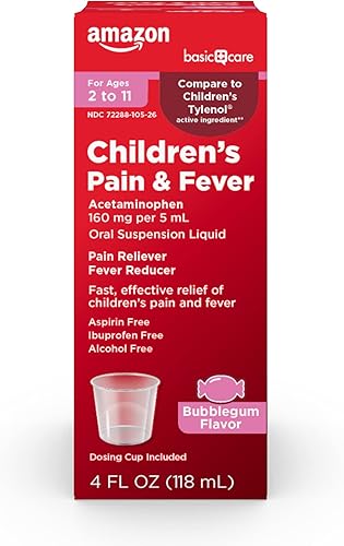 Tienda Basic Care Líquido de suspensión oral para aliviar el dolor para niños, sabor a goma de mascar de acetaminofeno, 160 mg por 0.2fl oz, eficaz,
