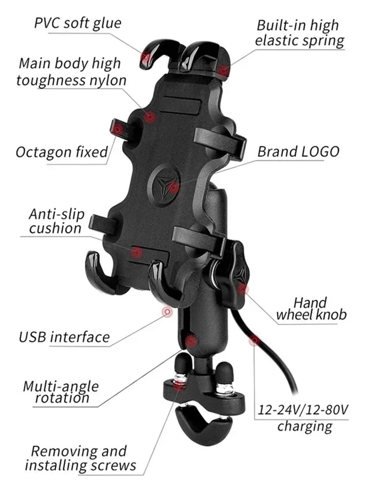Support de Navigation pour Moto Support GPS pour Téléphone Portable De Moto Station Charge USB 3.0 Rapide pour Chargeur Rétroviseur Guidon Téléphones Portables(Mirror Charger)