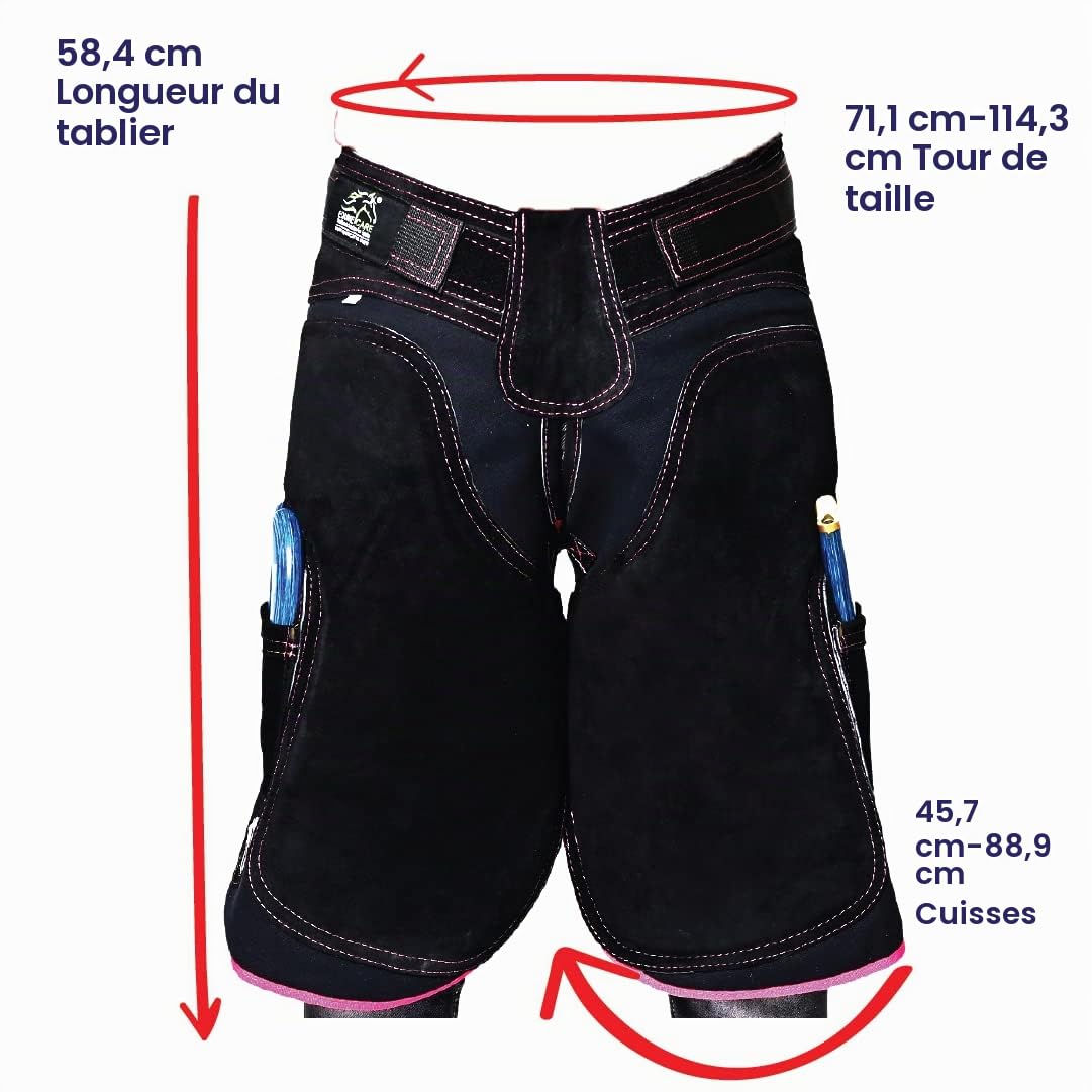 Equine Care Tablier de maréchal pour femme – Cuir de vachette et toile – 4 poches pour couteau à sabot, 2 aimants, support dorsal, taille réglable de 71,1 à 132,1 cm – Outils de maréchal pour