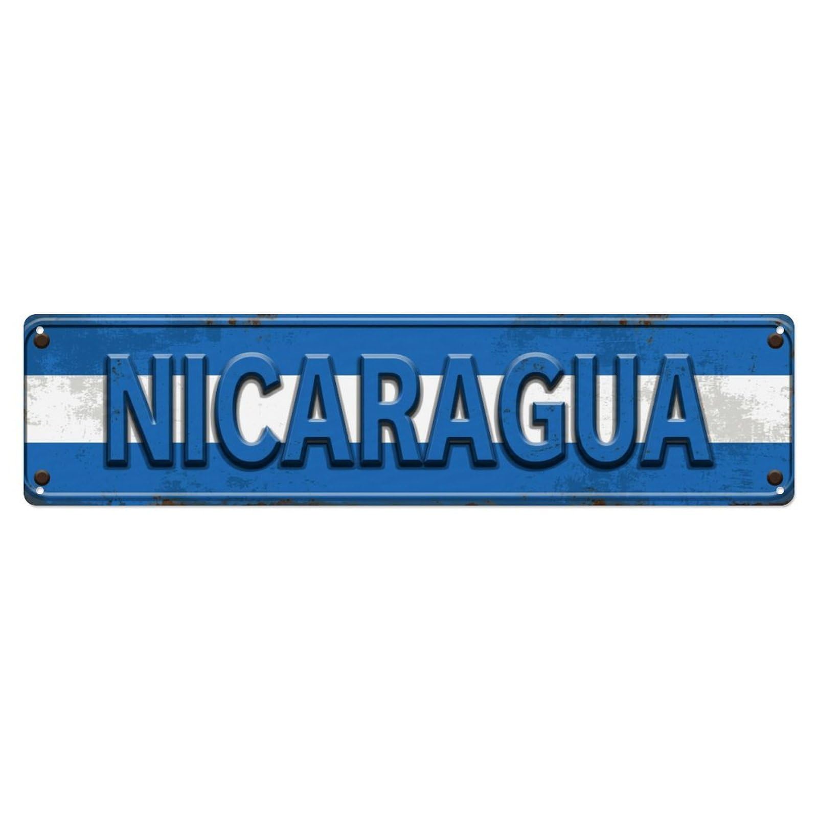 Metal Tin Sign Vintage Nicaragua Flag Pattern
