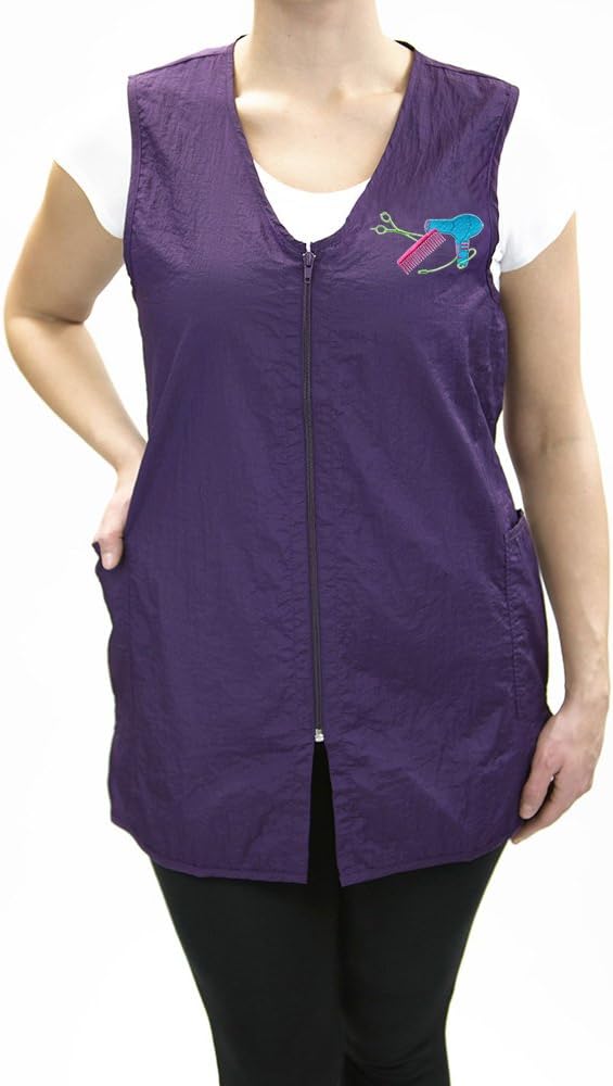 CHARLENE Long Zipper Stylist Vest with Personalization | High Fashion Hair Stylist Nylon Uniform | Water-Repellant Breathable