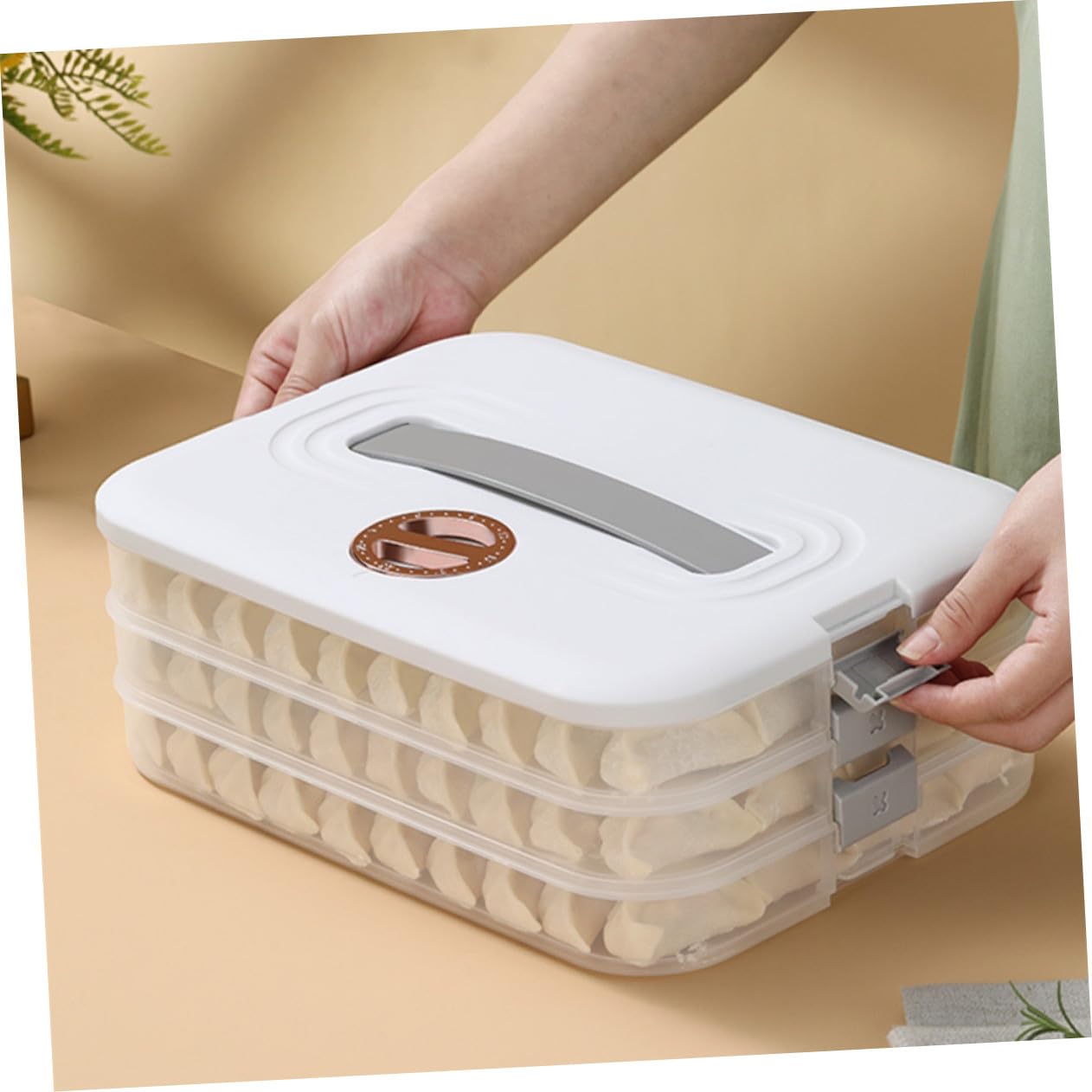 Boîte de Rangement pour Raviolis 3 Étages Capacité Grosse en Polypropylène Blanc, Empilable et Hermétique, pour Organisation Réfrigérateur la Cuisine Familiale