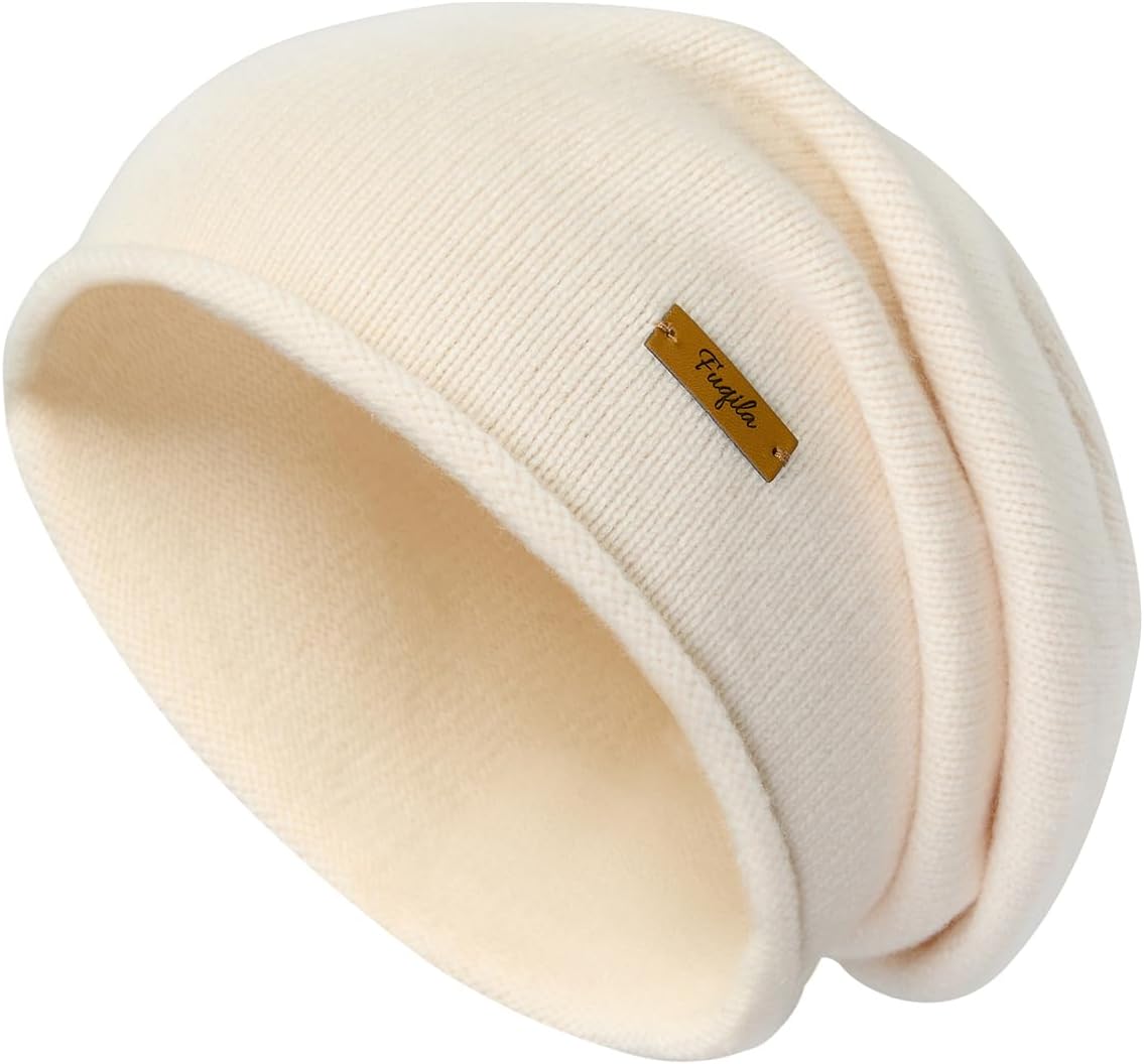 100% Merino Wool Slouchy Beanie Hat, Women Warm Winter Caps Soft, Ladies Breathable...