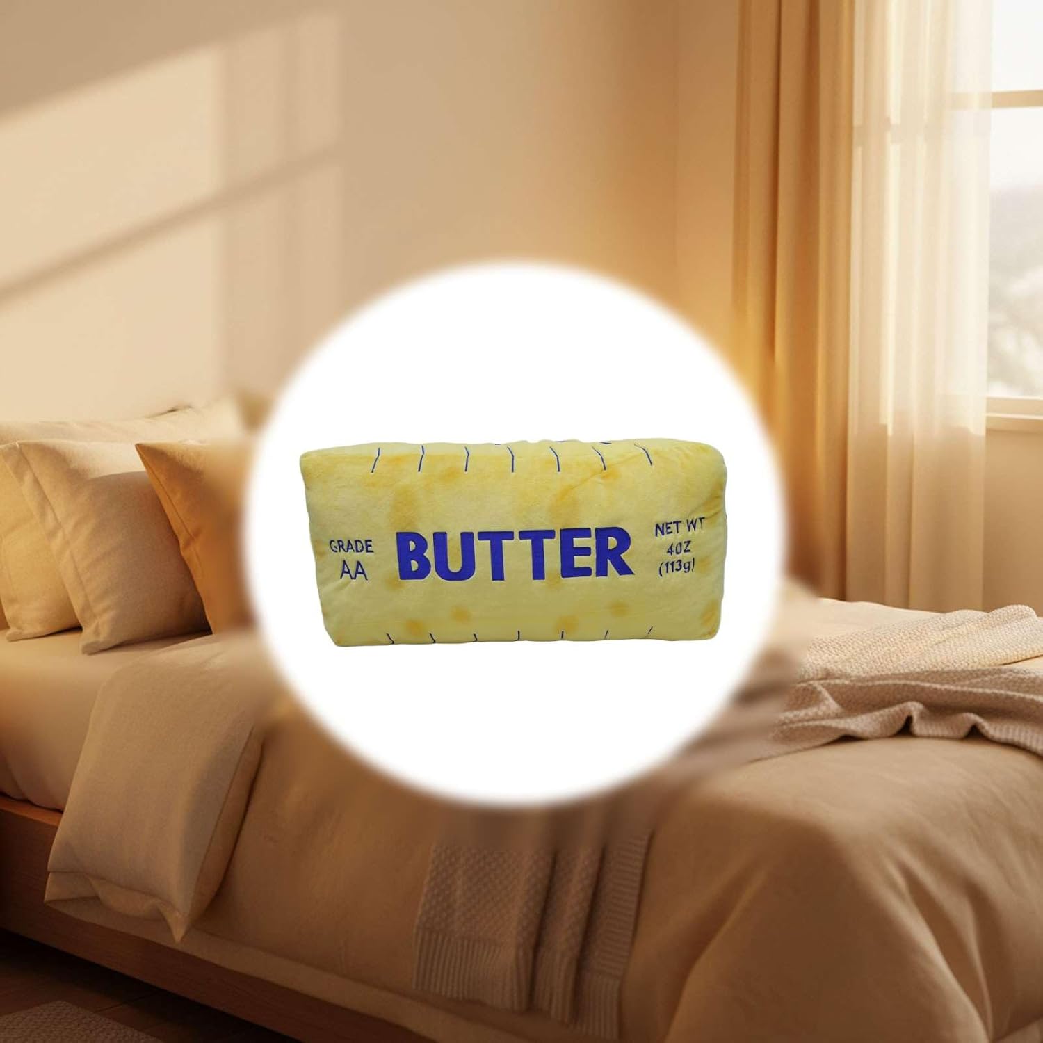 Realistic Butter Plush Throw Pillow for Home Decor Kawaii Food Shaped Gift Idea Soft and Jumbo Stuffed Pillow for Valentine's Day Gift Farmhouse Kitchen Novelty Decorations Chef (Yellow)