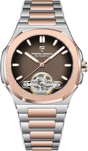 RollsTimi Pagani Design YS025 Men's Automatic Watch Skeleton Dial Tourbillon-Style E3251 Movement Sapphire Crystal 100M Waterproof Stainless Steel Luxury Sports Watch