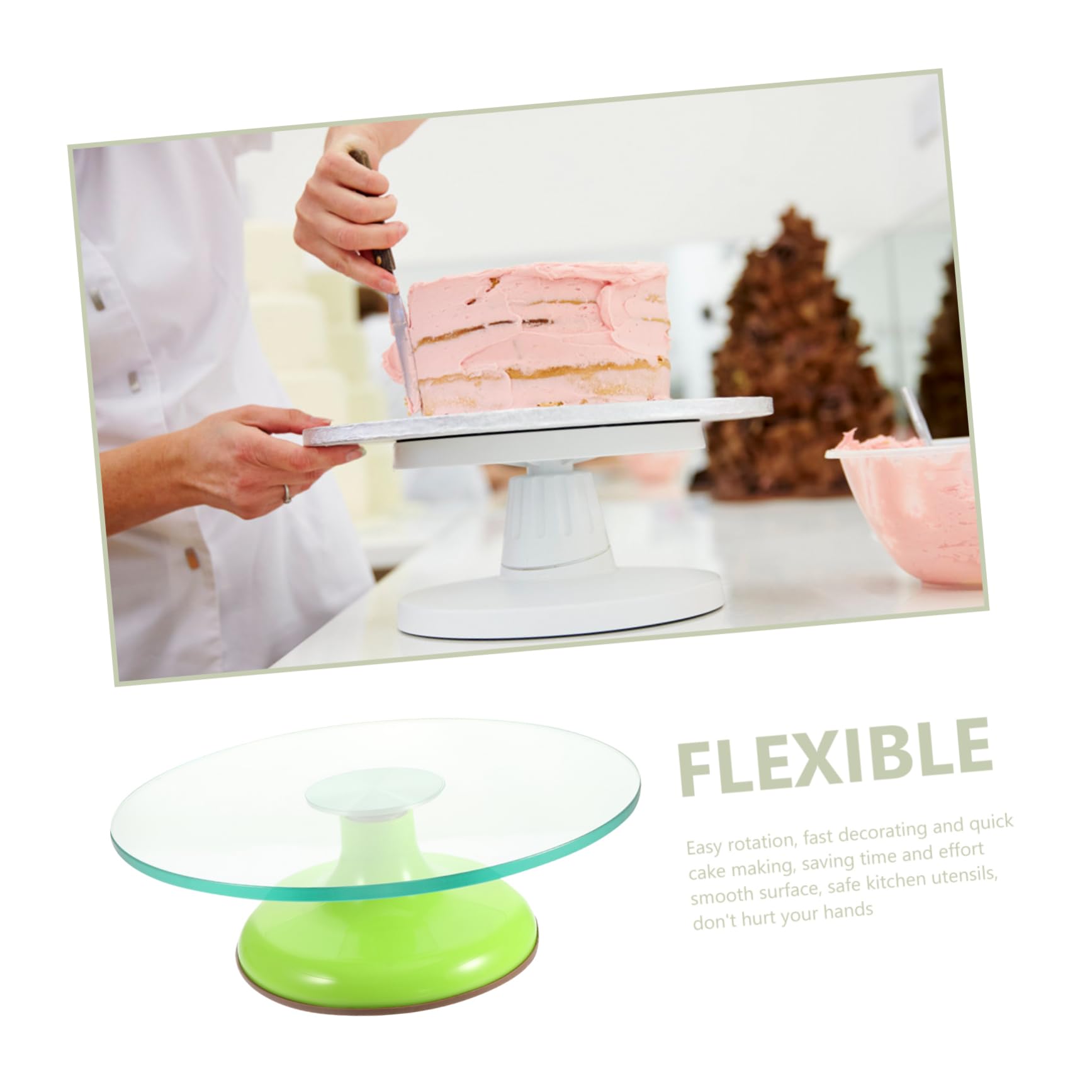 Alipis Plateau Tournant à Gâteau 12 Pouces en Verre Trempé, Base Stable en Silicone, Surface Lisse, Facile à Nettoyer pour Pâtisserie