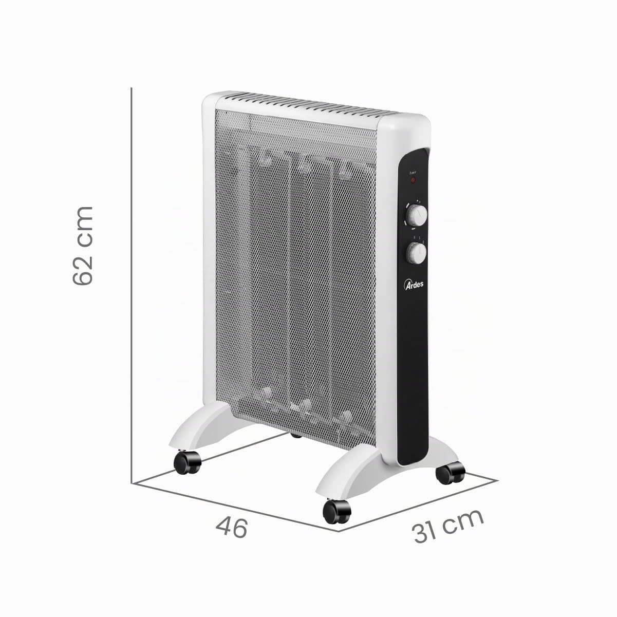 ARDES AR4MK01 - Radiatore elettrico a convezione rapida, in mica, a basso consumo, super silenzioso, con 2 funzioni di riscaldamento e sistema di sicurezza anti-ribaltamento