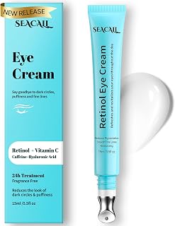 Retinol Eye Cream Caffeine & Hyaluronic Acid for Fine Lines | Vitamin C Eye Ttreatment for Under‑Eye Puffiness & Dark Circles, Fragrance‑Free Eye Serum, 0.5 fl oz