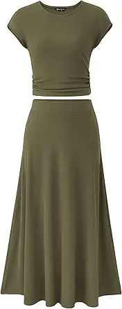 PRETTYGARDEN Two Piece Skirt Set for Women 2025 Summer Spring Dressy Casual Knit Travel Vacation Matching Lounge Outfits