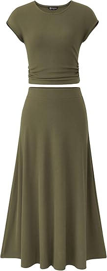 PRETTYGARDEN Two Piece Skirt Set for Women 2025 Summer Spring Dressy Casual Knit Travel Vacation Matching Lounge Outfits