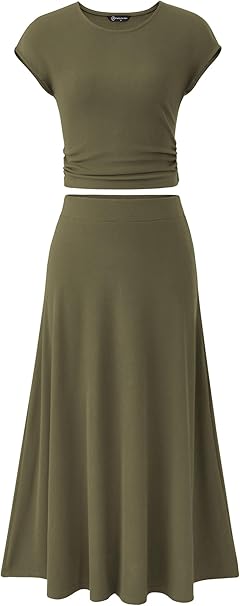 PRETTYGARDEN Two Piece Skirt Set for Women 2025 Summer Spring Dressy Casual Knit Travel Vacation Matching Lounge Outfits