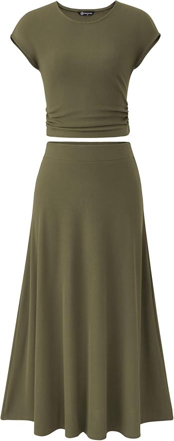 PRETTYGARDEN Two Piece Skirt Set for Women 2025 Summer Spring Dressy Casual Knit Travel Vacation Matching Lounge Outfits