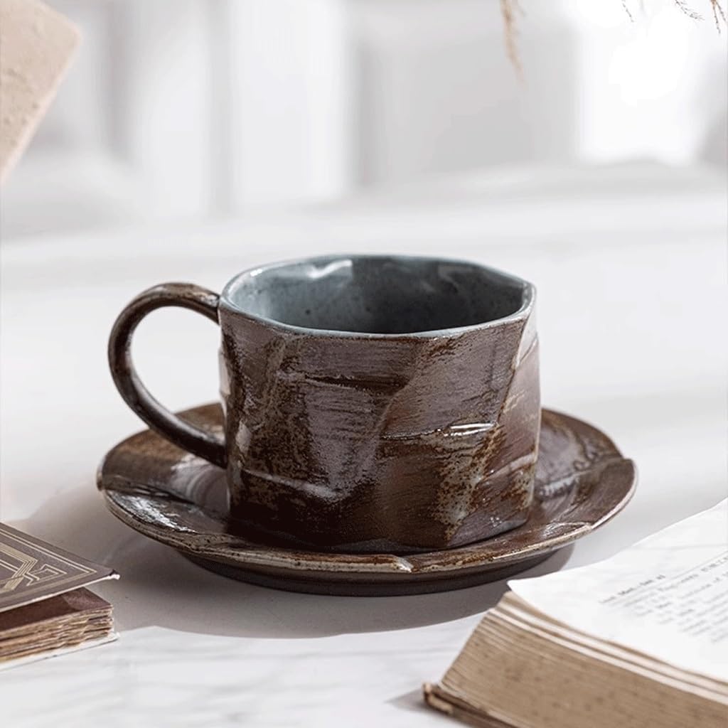 ENGENDER Tazas Cafe Taza De Café Hecha A Mano Gres, Creativa Té La Tarde Y Platillo Cerámica Mug Cups(3)