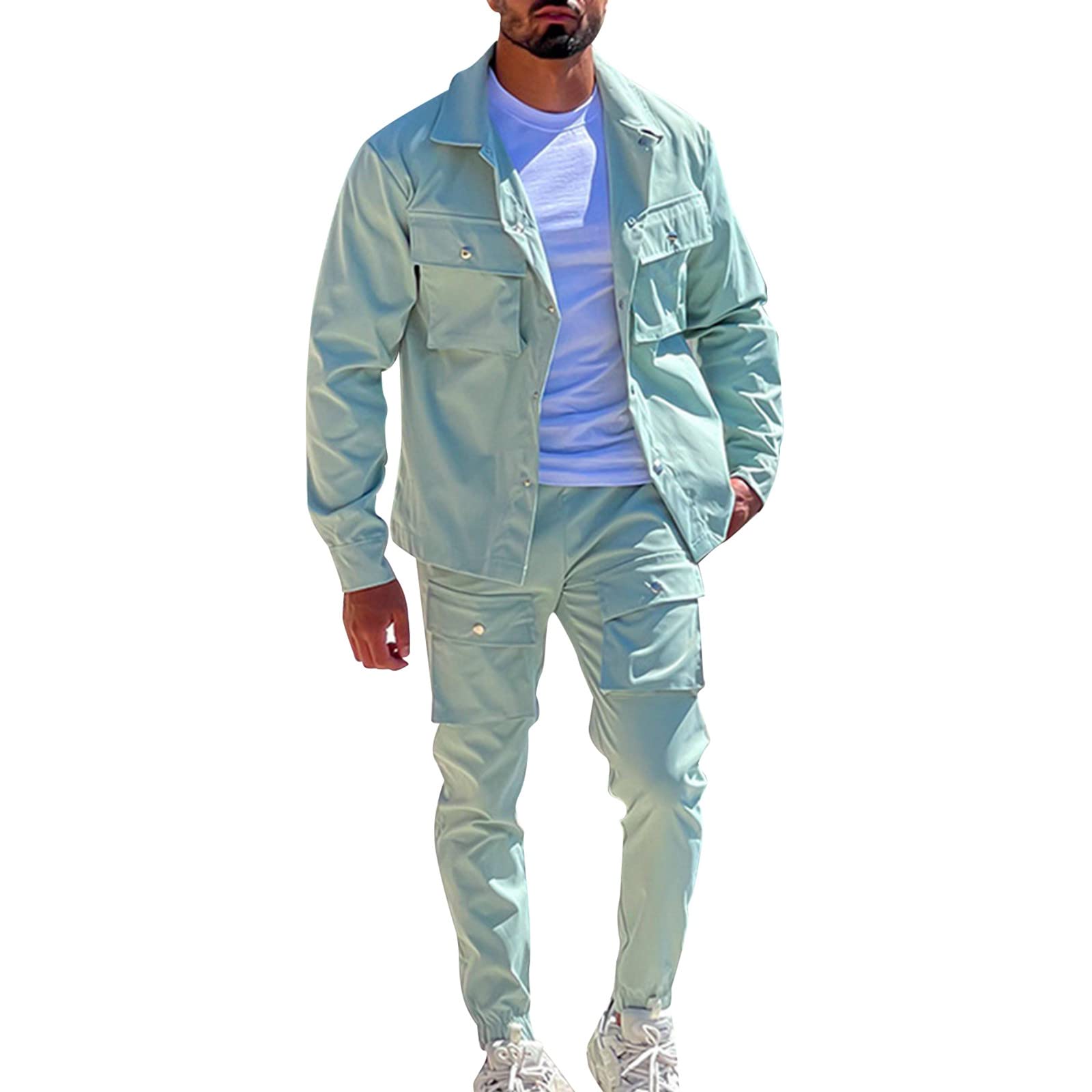 Tuta estiva da uomo Casual Cargo Pantaloni da trekking Allenamento Joggers Pantaloni della tuta Girare giù Set di camicia per gli uomini Daily Loungewear Suit