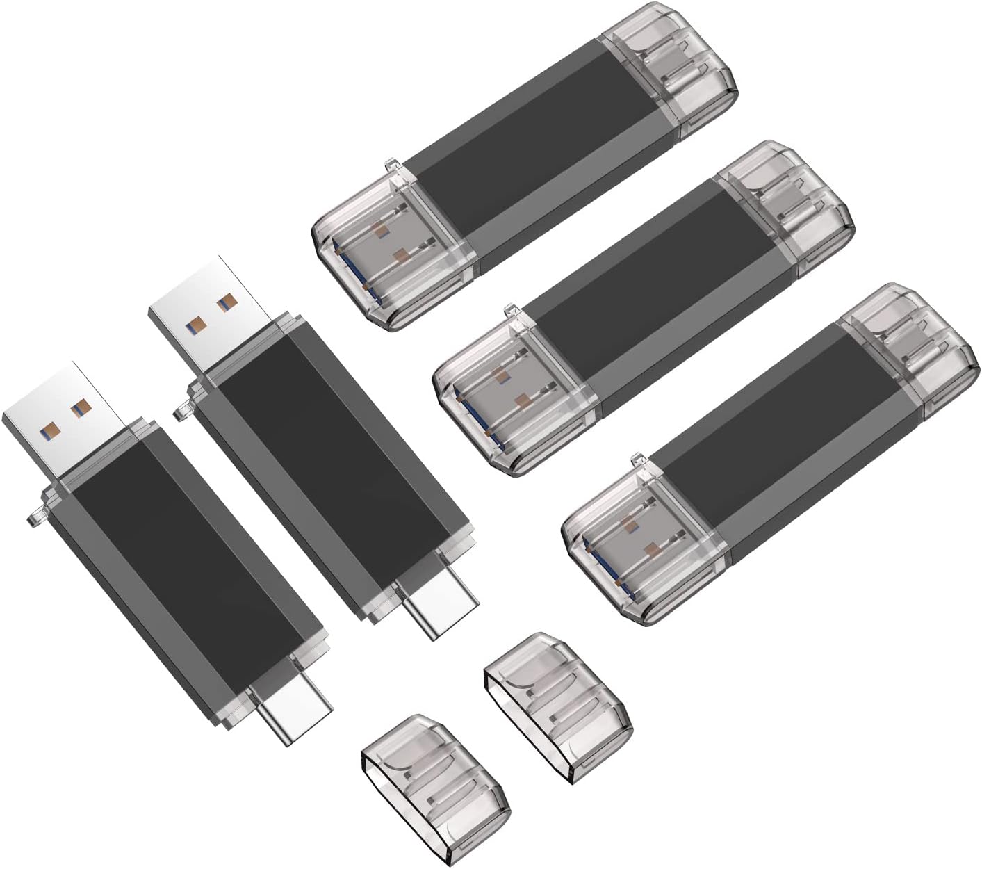Vansuny 5 Pack 64GB USB C Flash Drive 2 in 1 OTG USB 3.0 + USB C Memory Stick with Keychain Dual Type C Thumb Drive Photo Stick Jump Drive for Android Smartphones, Computers, MacBook, Tablets, PC