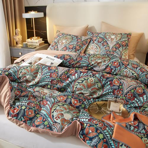 VM VOUGEMARKET Medallion Duvet Cover Set King Boho Paisley Print Bedding Set 3 Pieces Sateen Cotton Rustic Bohemian Comforter Cover with Zipper Ties