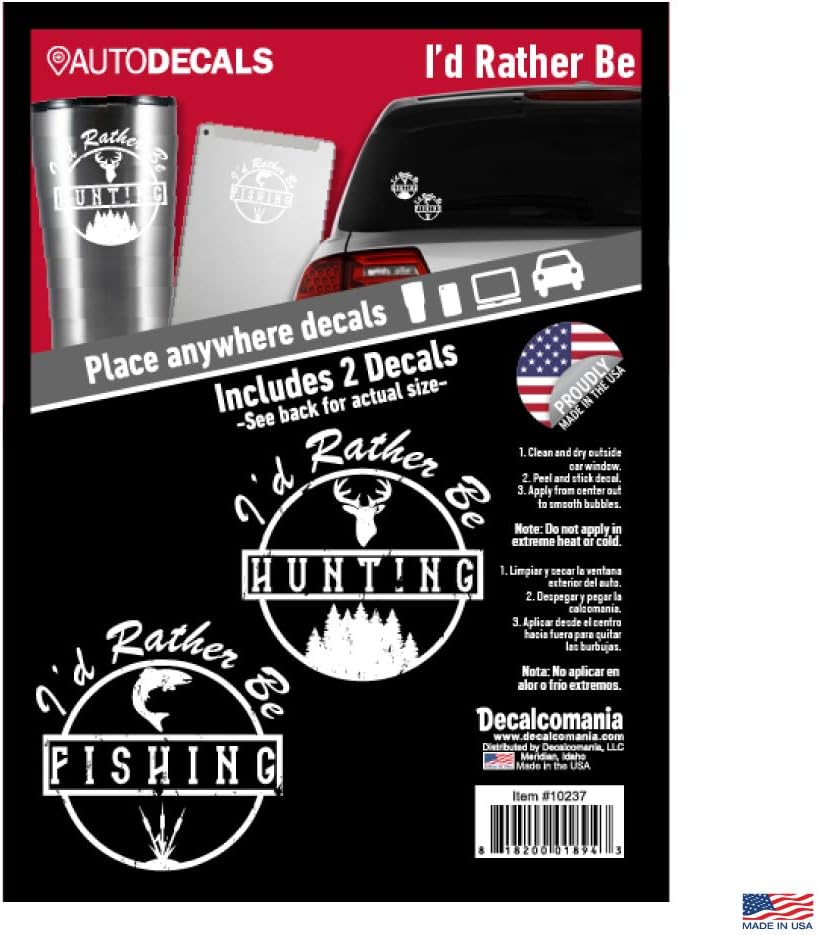 I'd Rather Be Hunting or Fishing Vinyl Decal - Set of 2 Stickers Decals